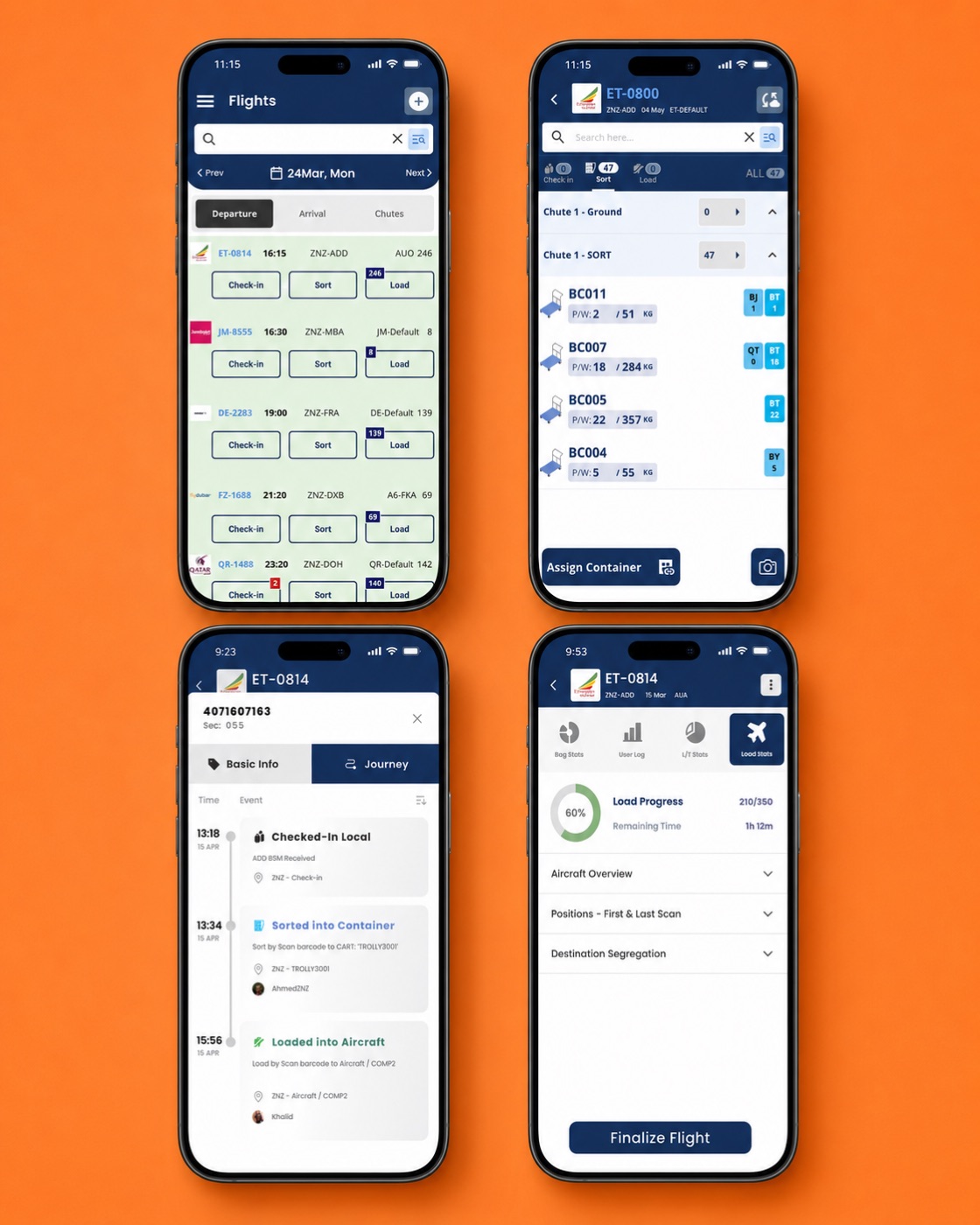 BRS mobile application screens